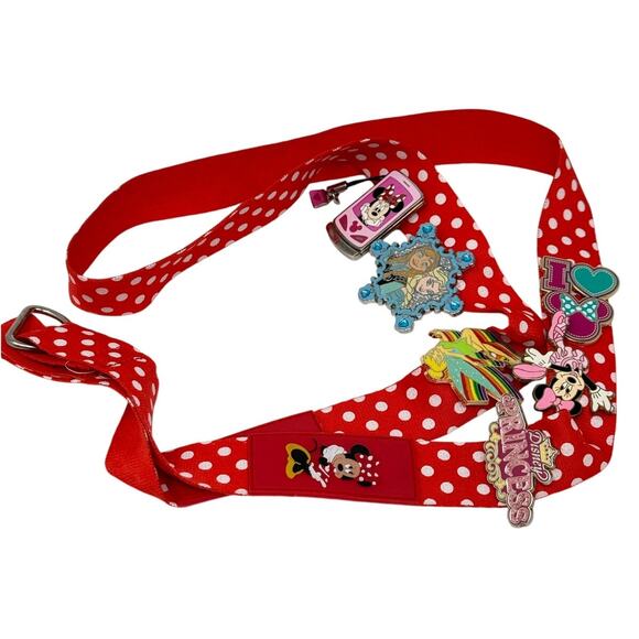 Disney WDW Minnie Mouse Lanyard with Pins Princess Elsa Tinkerbell Set of 6 Pins - Picture 1 of 6